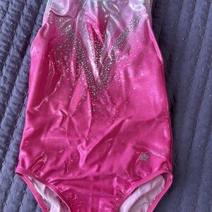 Hot Pink Shiny leotard with Metallic Design